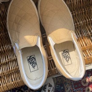 Tan/gold Vans slip-on sneakers